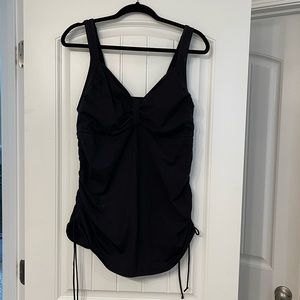 Land’s End Women’s Black Tankini Swim Top with Cinch Sides Size 18L